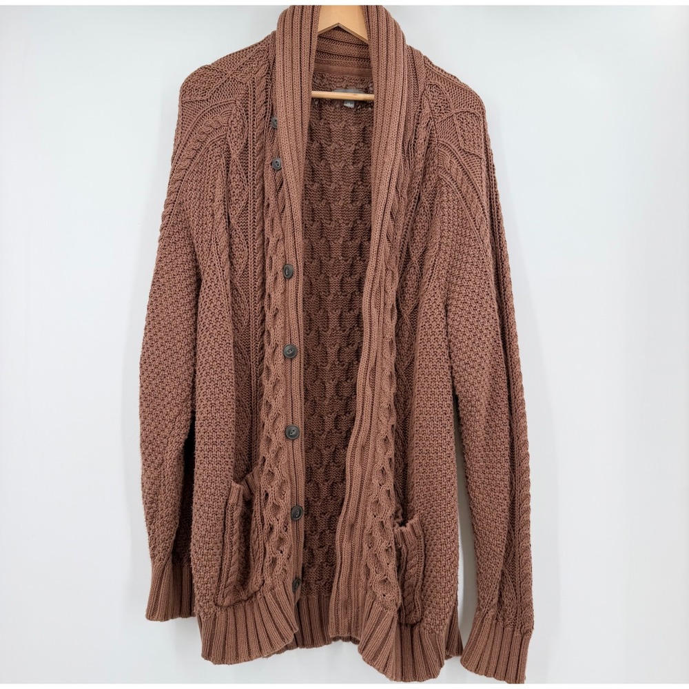 L.L.Bean Signature Men's Cardigan XL Brown Cotton Fisherman Cable Knit